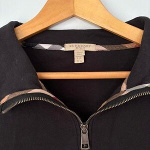 Burberry Black Zip-Up Men's Sweater with Signature Check Trim